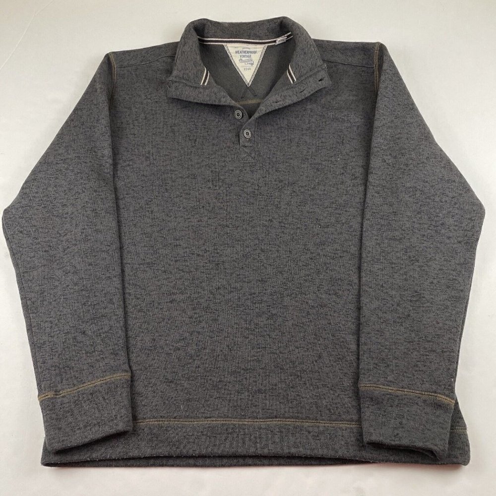 Weatherproof Vintage 1/4 Button Up Pullover Sweater Men’s L Gray Fleece Lined